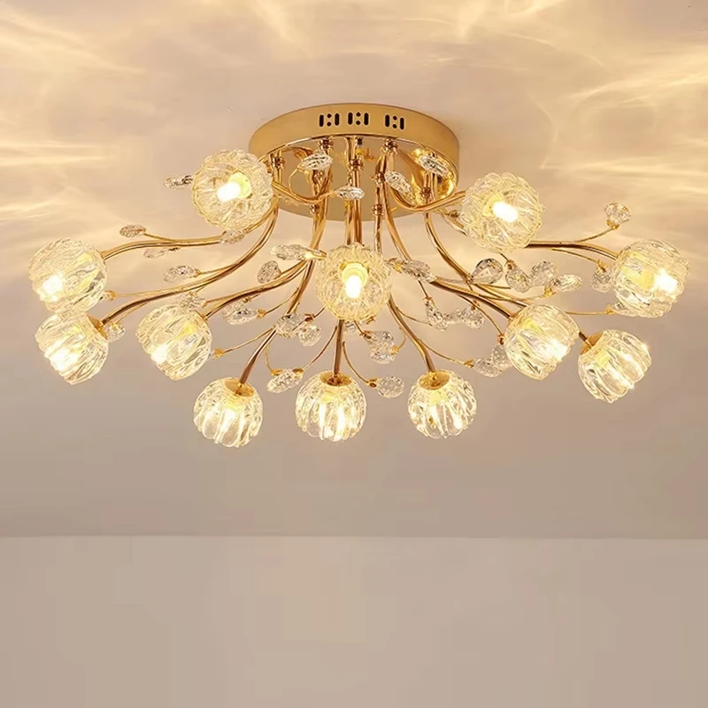 

Nordic Luxury Dendritic Crystal Ceiling Lamp Glass Flower Light Shade Bedroom Restaurant Living Room LED Chandelier Bright Decor