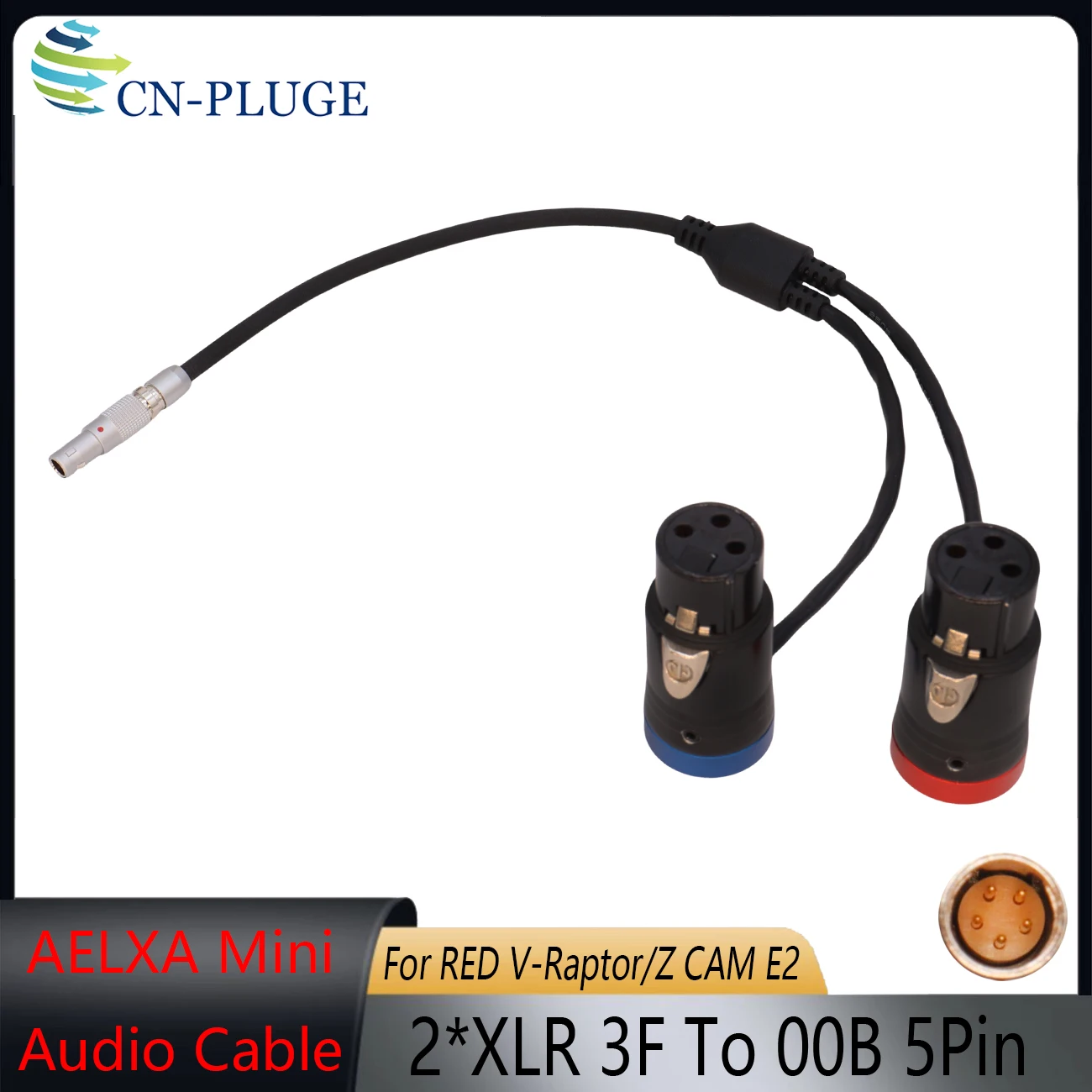 ARRI Alexa Mini /RED V-Raptor Camera, Dual Channel Audio Microphone Audio Cable, 00B 5Pin to Dual Low Profile XLR 3Pin Female