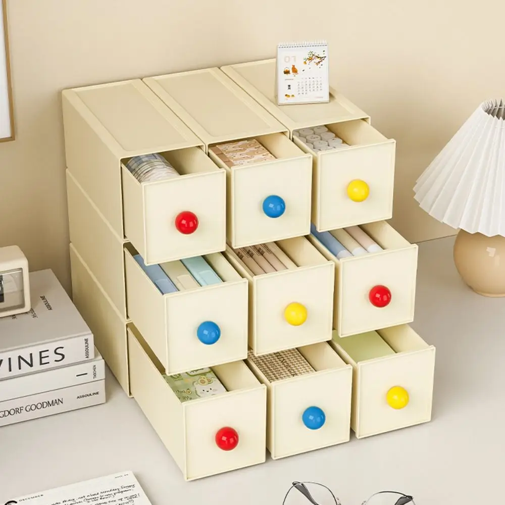 Large Capacity Desk Organizer Box Dust-proof Stackable Drawer Style Storage Box Plastic Space Saving Stationery Storage Rack