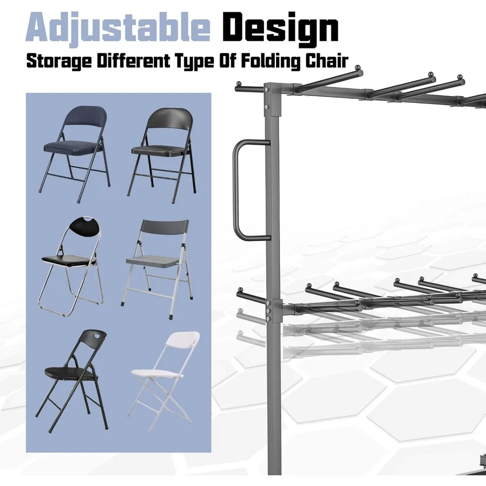 طاولة وكرسي قابلة للطي بطبقتين مع 6 عجلات دوارة، سعة 800 رطل، رف وأشرطة للتخزين #4