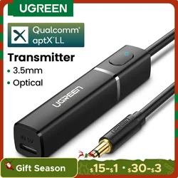 UGREEN Bluetooth 5.0 Transmissor TV Fone de Ouvido PC Adaptador APTX LL 3,5mm Áudio Música Transmissor Sem Fio