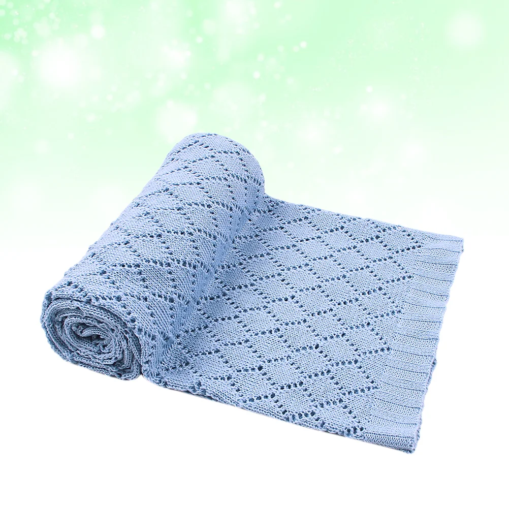 Baby Autumn Winter Blanket Windproof Baby Stroller Blanket Knitted Hollowed-out Blanket (Blue) baby blanket