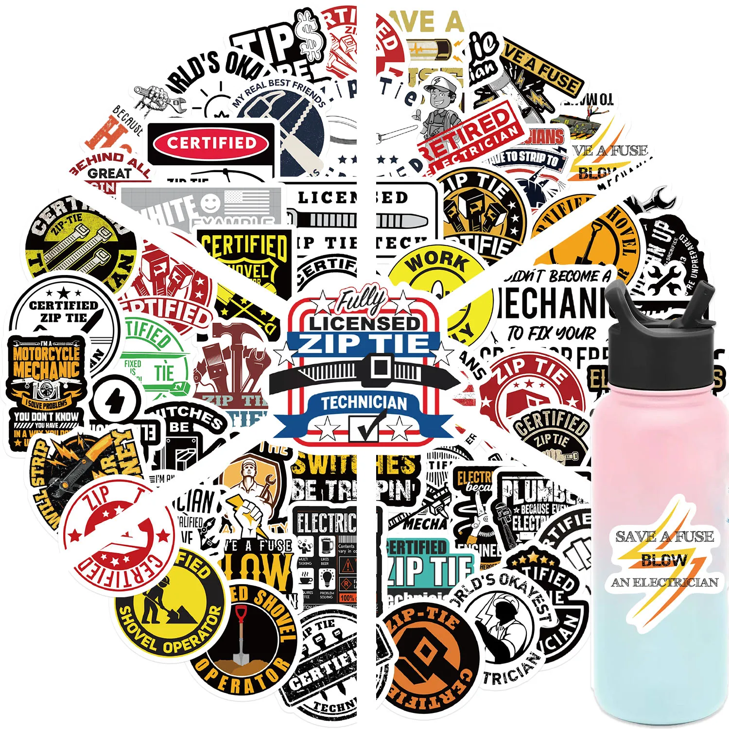 مضحك البريدي التعادل ملصقات معتمدة فني ميكانيكي كهربائي البناء قبعة صلبة DIY PVC ملصق الهاتف ملصق مضاد للماء