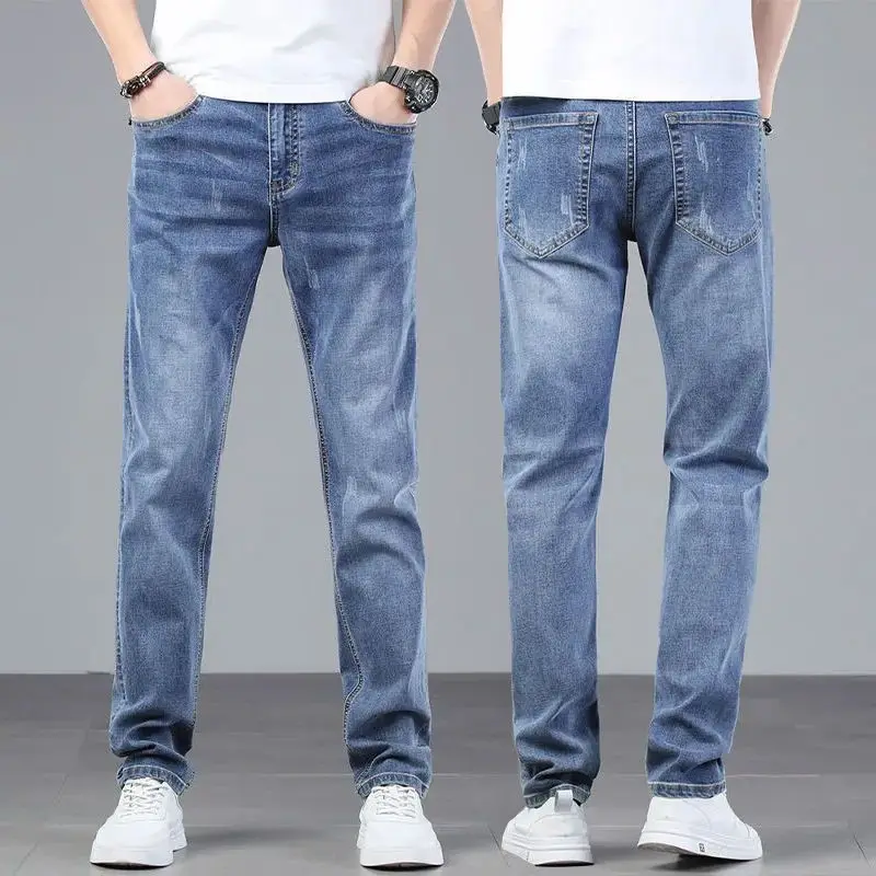 

spring and summer Thin jeans for men slim fitting straight leg pants for men solid color business casual pants for men