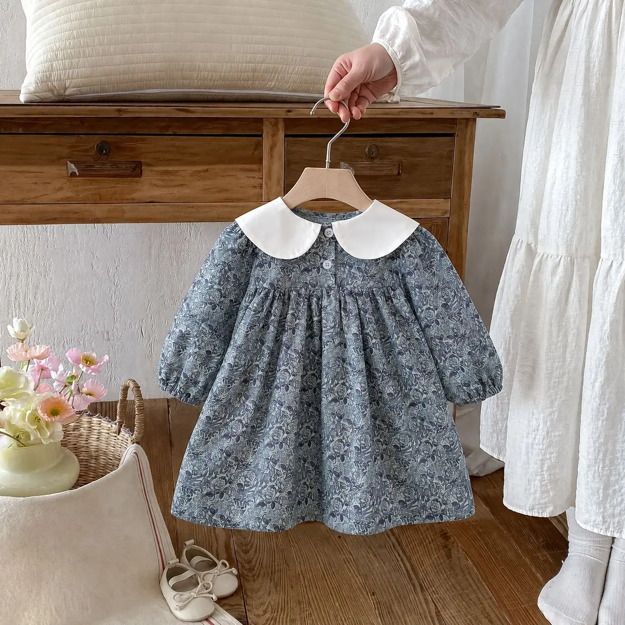 Girls' Floral Dress Spring and Autumn New Korea Doll Collar Long Sleeved Baby Fashion Dress