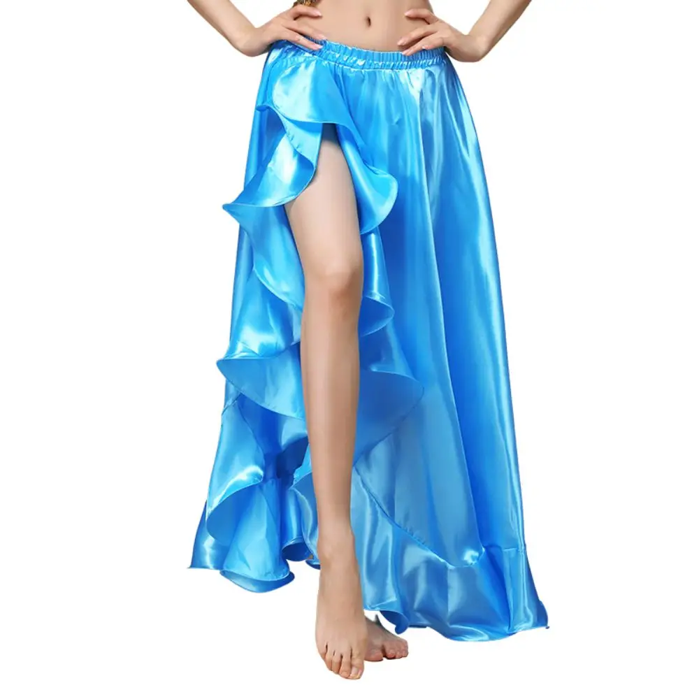 

2022 New Belly Dancing Side Pulling Long Satin Skirt Lady Belly Dance Skirts Women Sexy Oriental Belly Dance Skirt Professional