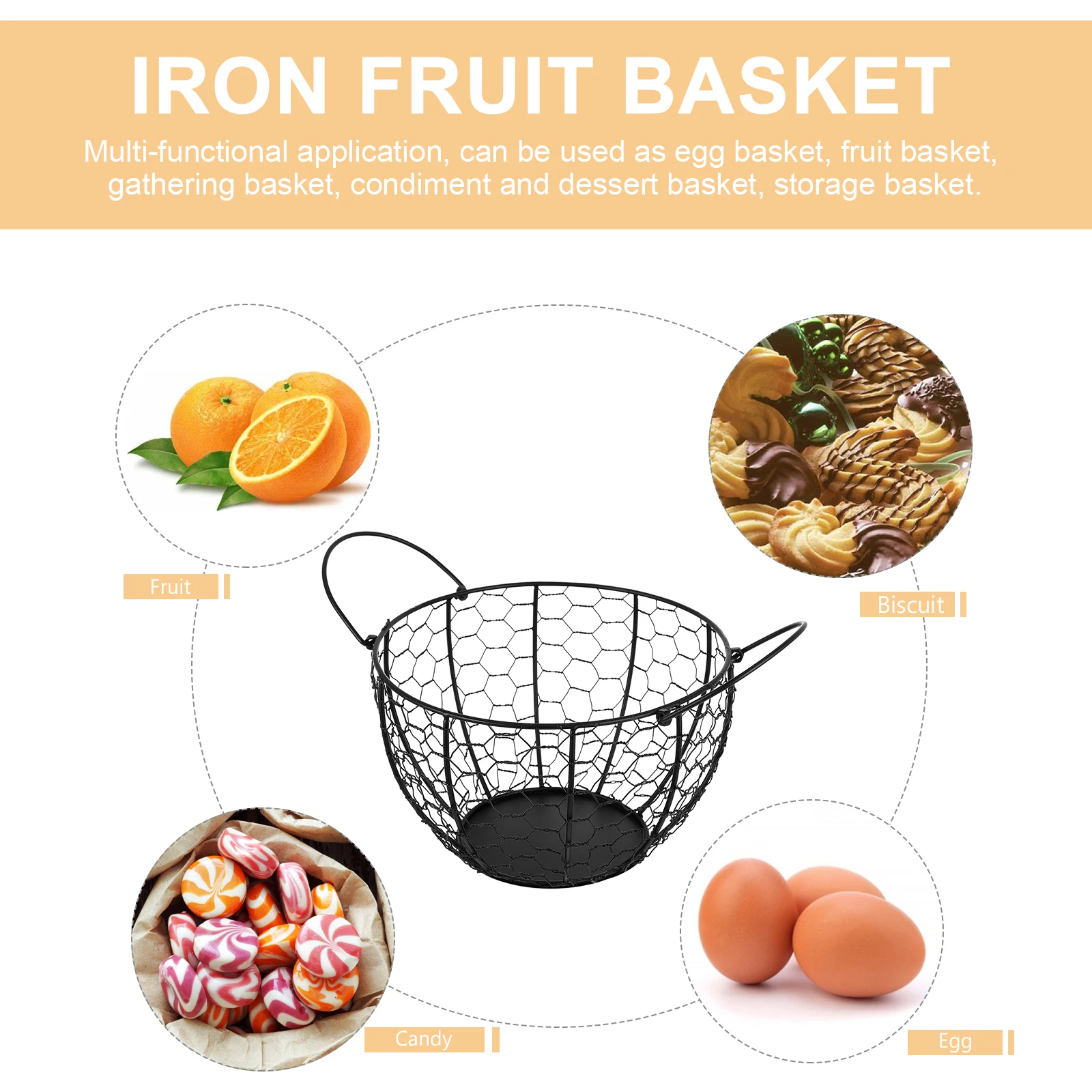 

Iron Wire Basket Large Capacity Rustic Retro Home Kitchen Storage Egg Fruit Basket Household Decor Gift Idea Non Rust Multi