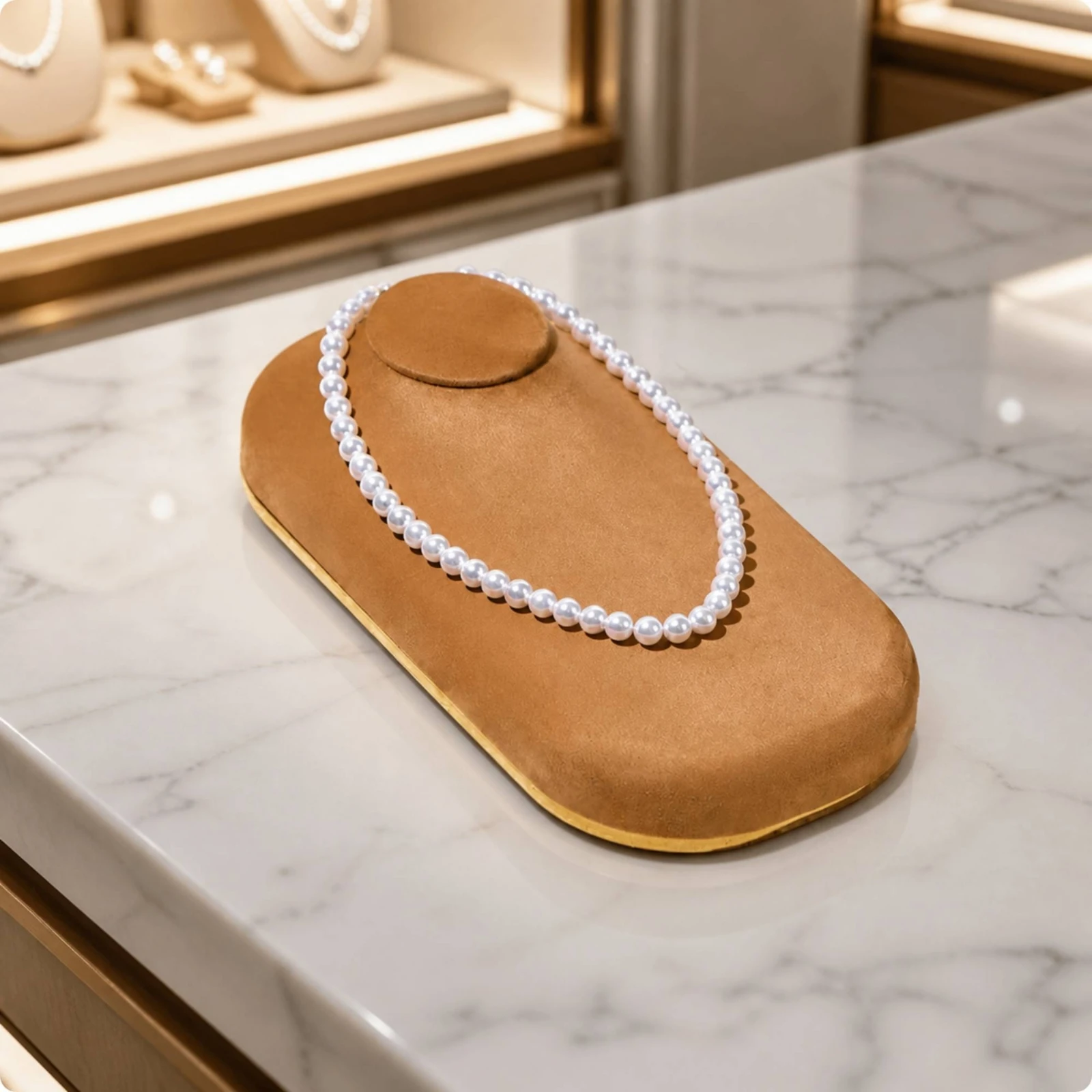 Jewelry Display Tray with Metal-Toned Edge Countertop Velvet Jewelry Display Tray Slim Elegant for Retail Counter, Showroom