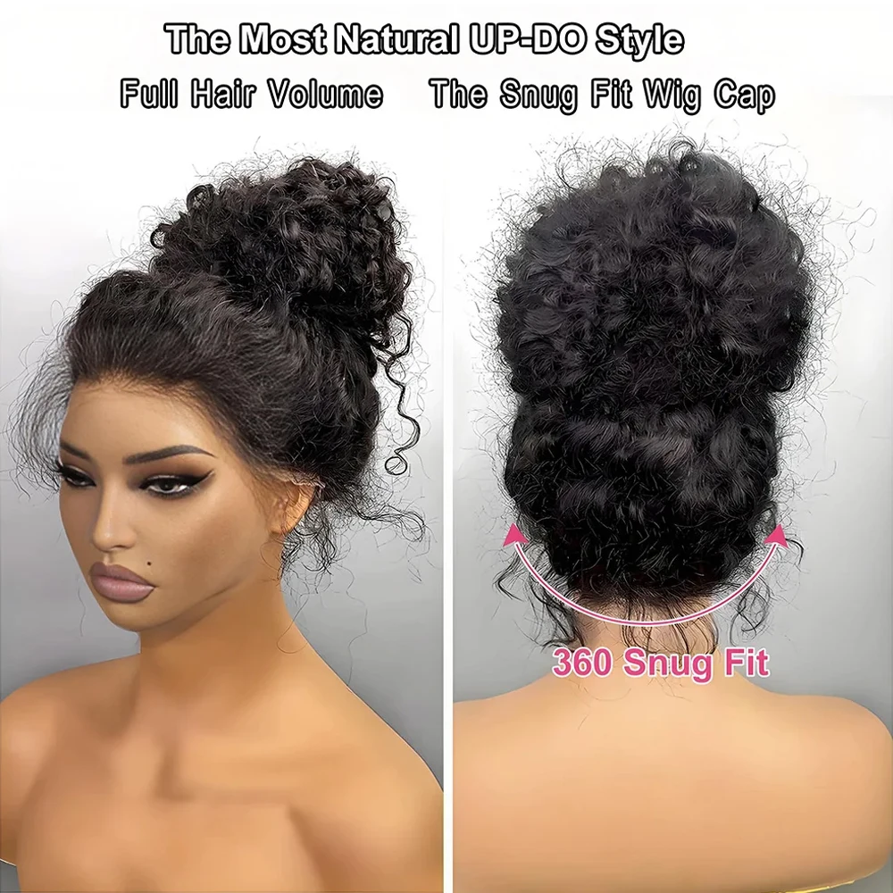 360 HD Full Lace Deep Wave Wigs Human Hair Preplucked 13x6 13x4 Lace Frontal Wig 180% 200% Density  Curly Glueless Human Hair Ready To Wear