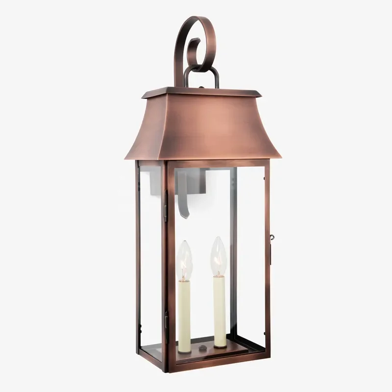 American Designer Coach-style Lantern Villa Outdoor Sconce Solid Brass Clear Glass Antique Brass Bronze Copper Indoor Wall