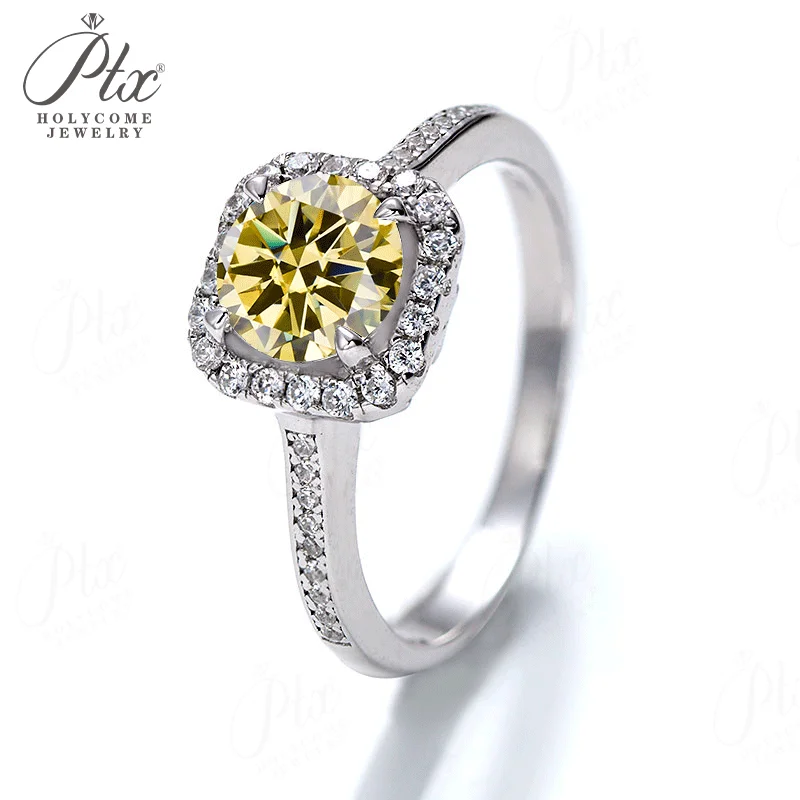 

Moissanite Ring 12 Colors Square Shape Round 1CT 925 Sterling Sliver Jewelry Birth Stones Wedding Women Jewel 925 Silver Ring