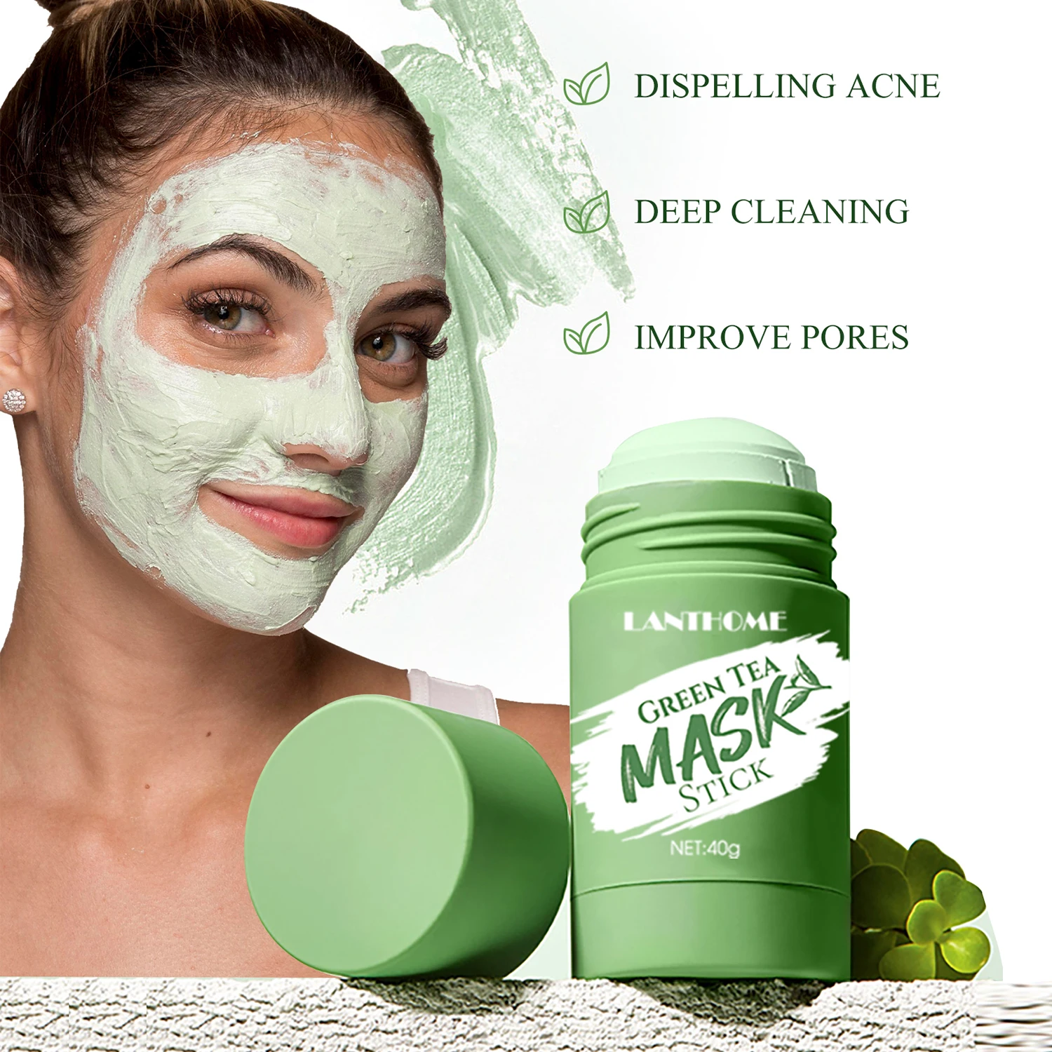 

Facial Deep Cleaning Acne Mud Clay Masks Blackhead Remover Skincare Lightening Organic Green Tea Masking Stick