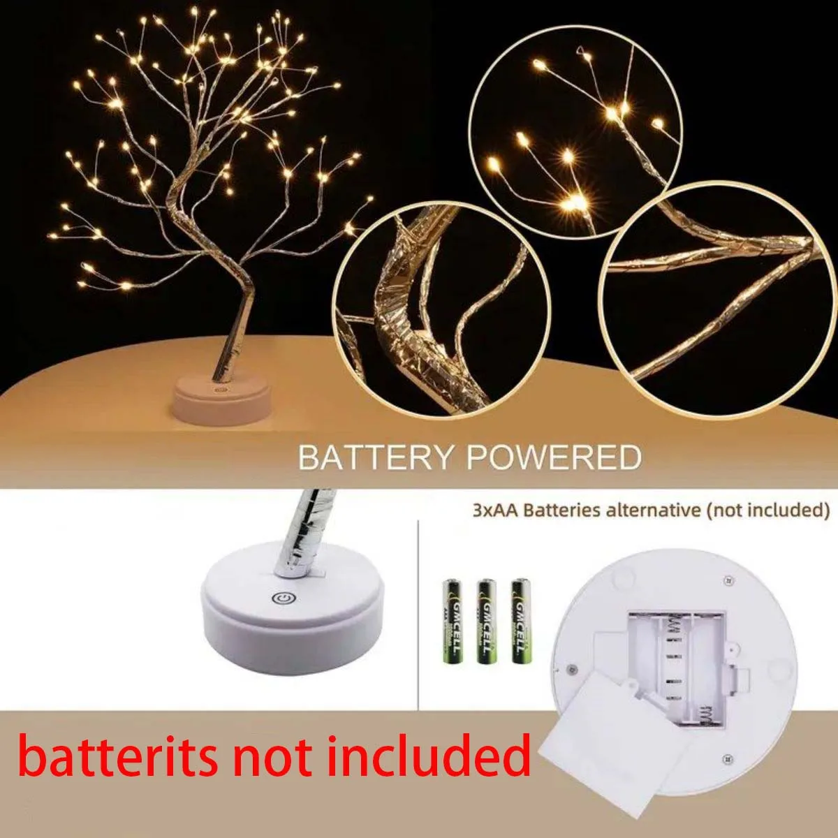 1pc 108 LED Warm White Tree Lights - USB/Battery Operated Starry Copper String Lights for Indoor/Outdoor Ramadan