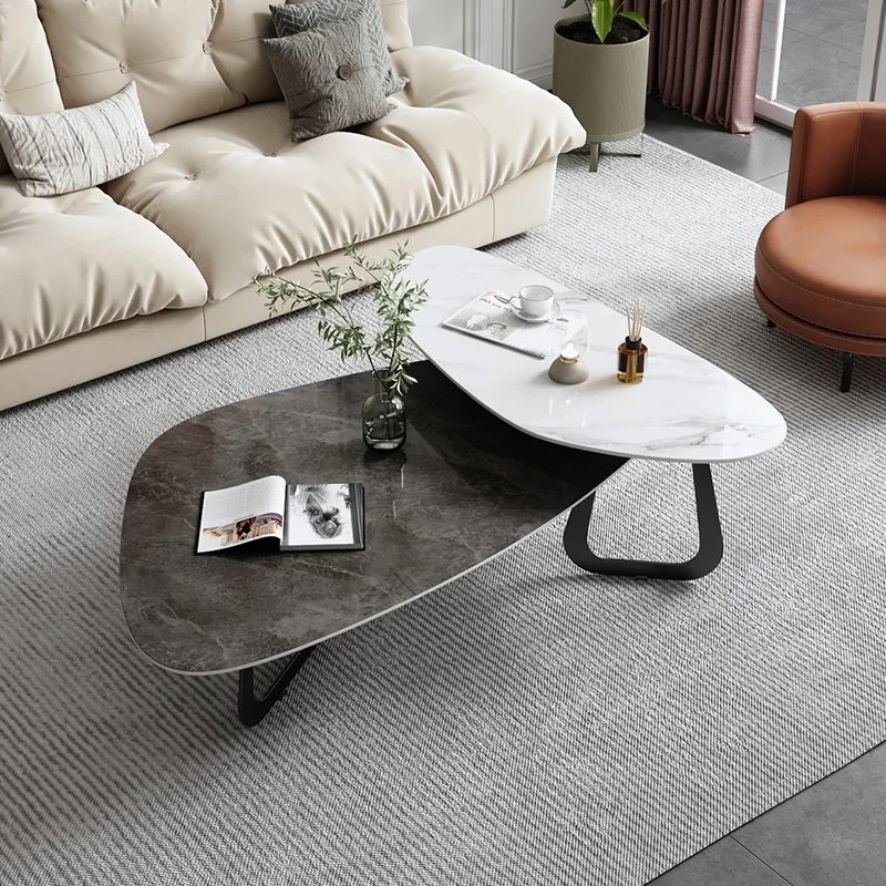 l Living Room Furniture Triangle Shape Luxury Tea Tables Modern Coffee Table Set 2pc Marble Top Sofa Center Table For Hotel