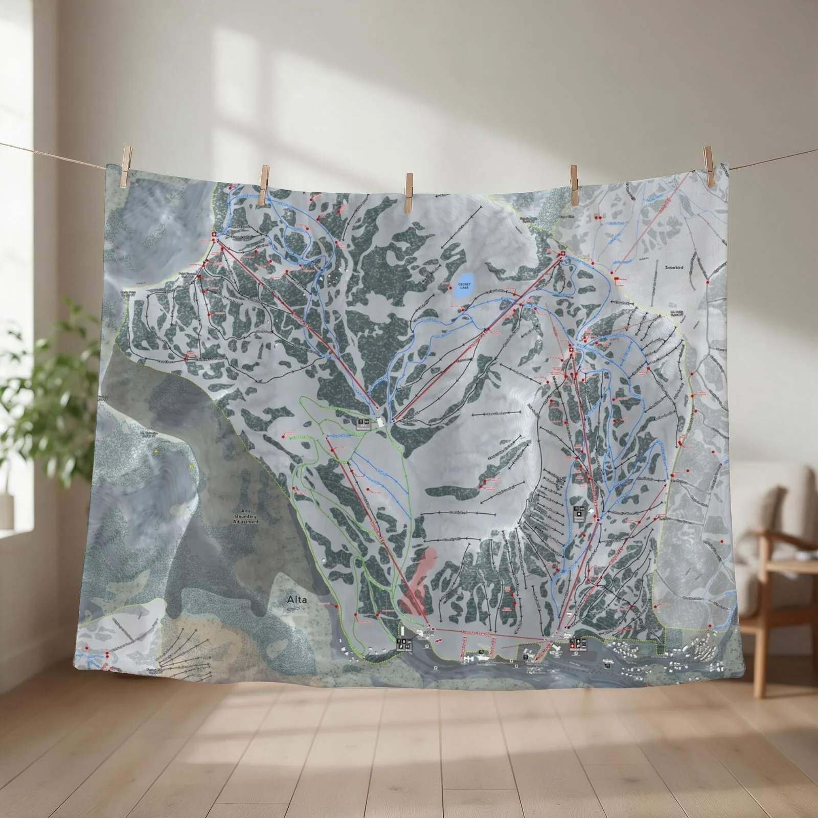 Alta Ski Resort Trail Map Throw Blanket couch cozy soft plush fuzzy picnic outdoor blanket