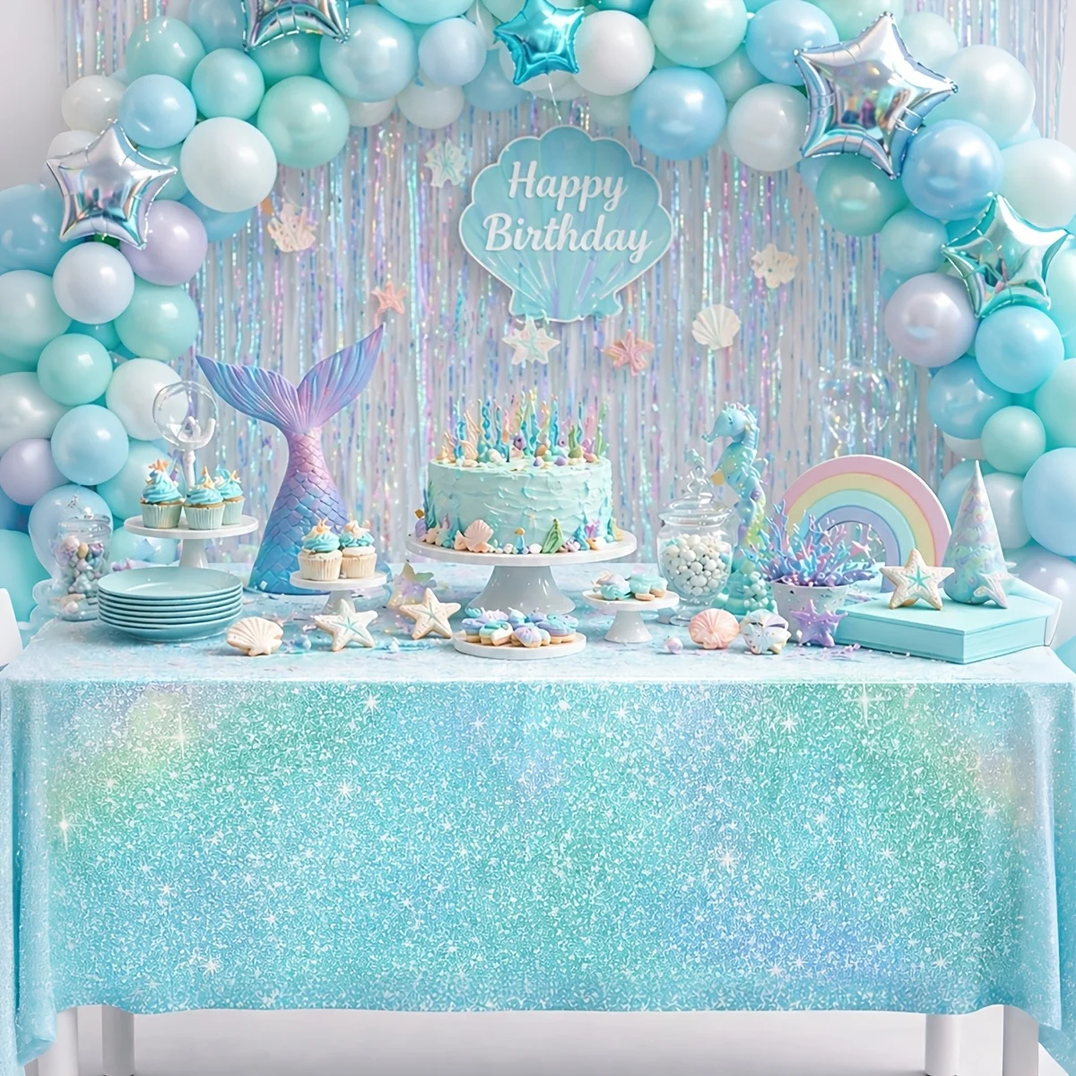 Light Blue Laser Disposable Plastic Tablecloth, Happy Birthday Party Decoration, Baby Shower Party Supplies, Wedding Bridal Show