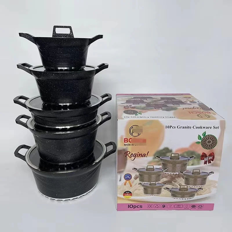 Hot Sale Die Cast Granite Coating Non Stick Cookware Marble Coated 10pcs Aluminum Casserole Cooking Pot Set