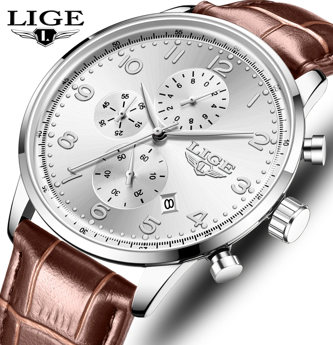 

LIGE Спортивные кварцевые часы на открытом воздухе, модные простые циферблаты, повседневные кожаные ремни, водонепроницаемые, с автоматической датой, модные мужские часы для мужчин