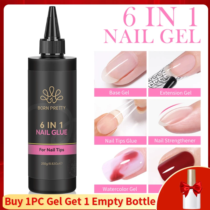 BORN PRETTY 250g 6-in-1 Gel-Nagellack Multifunktionaler Nagelspitzen-Kleber Verstärkungsnägel Super Base Top Coat Nagelverlängerung
