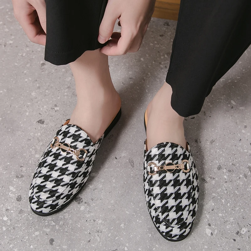 Men Mules Shoes with Half Toe Cap Low Heel for Wearing Trendy Slippers Sizes 38-48