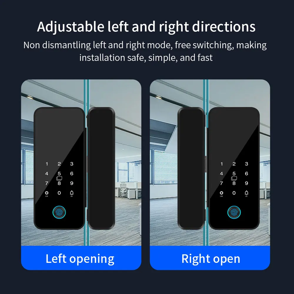 Multifunctional Smart Glass Door Lock Electronic Digit Biometric Fingerprint Tuya App Key Electric Smart Life Digital Door Lock