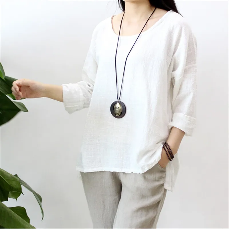 Loose Fit Bamboo Rayon Crew Ne T-irt Simple Artistic Women's Faion Long Sve Busin Casual  Color irt