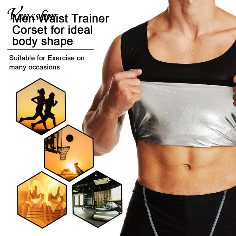 Vensslim Men Body Shaper Sauna Sweat Vest Reducing Shaperwear Fat Burning Loss Weight Waist Trainer Corset Shirt Workout Top