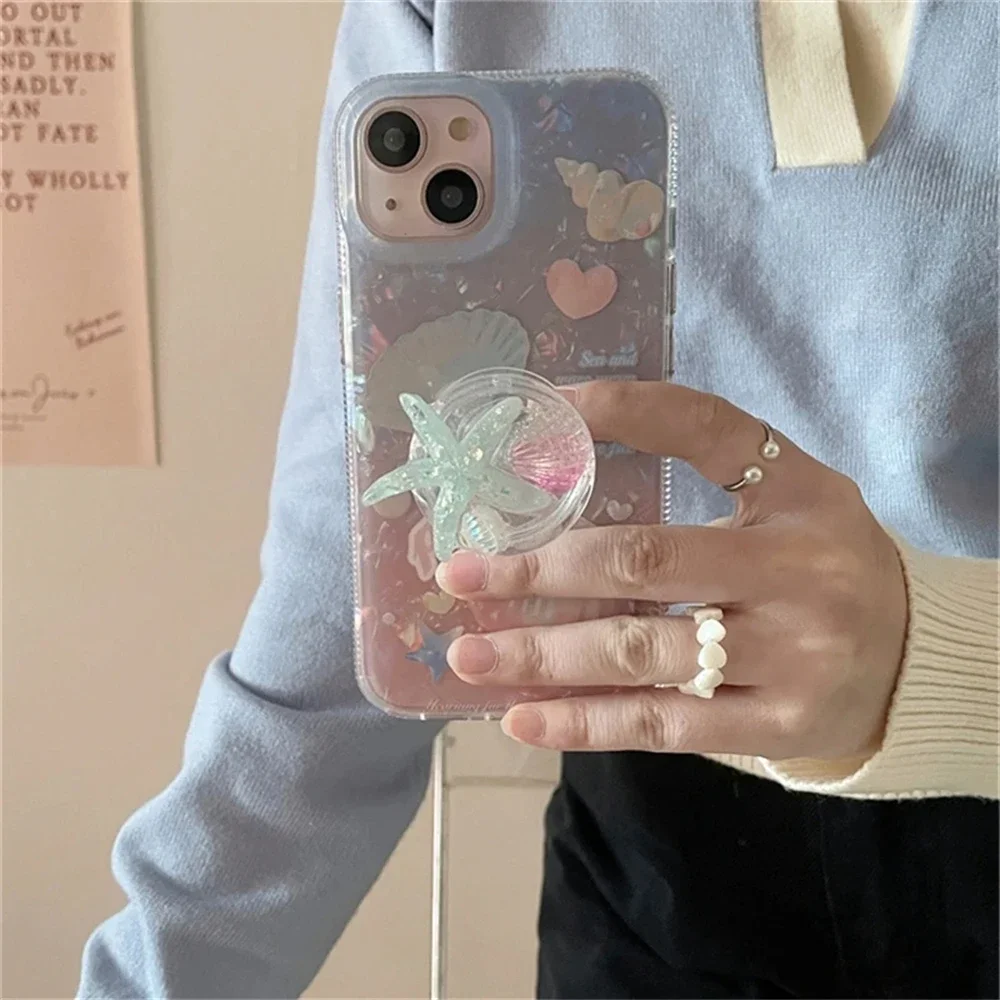 

Poignée De Téléphone Étoile De Mer 3D Coréenne, Anneau De Support D'm Case Pour IPhone 15 Plus 11 Pro, Support De Coque De Dessin