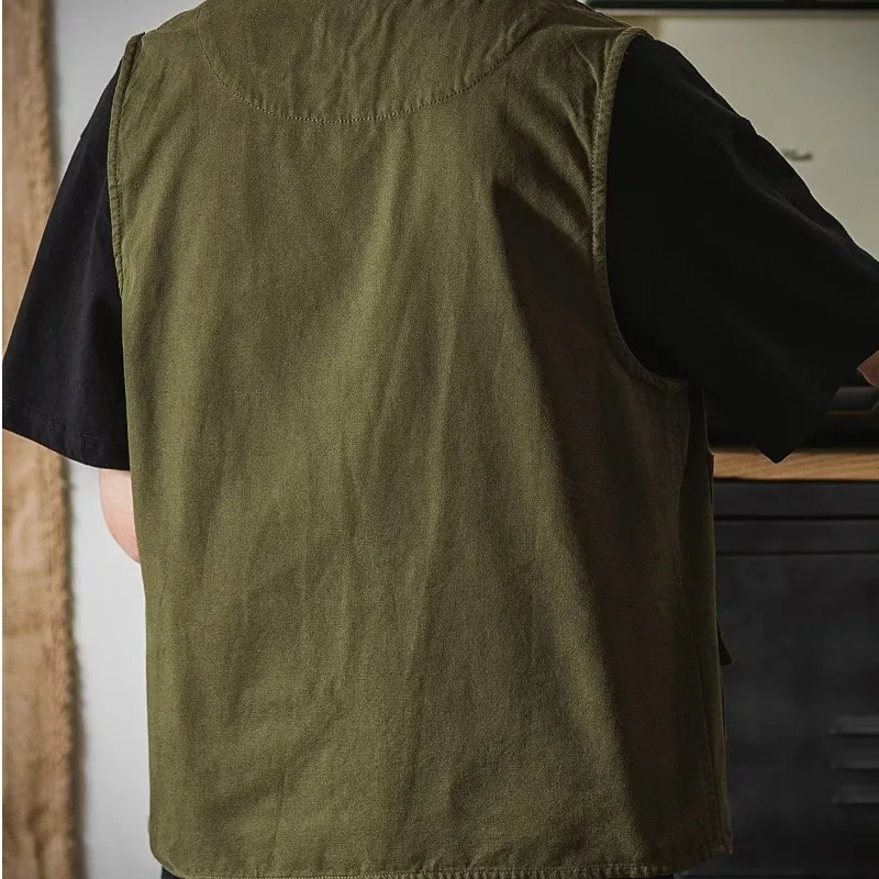 2026 All Season Men American Vintage Cotton Vest Multi Pocket Workwear Thin Loose Fit Autumn Casual Youth Streetwear Sleeveless
