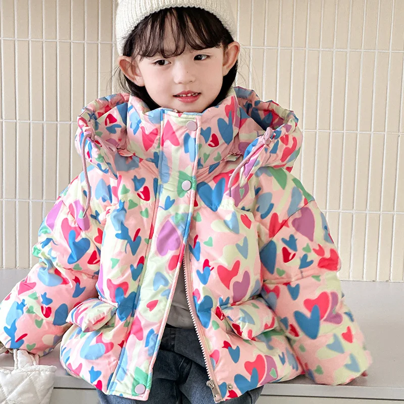 2024 Winter New Girl's Love Hooded Down Jacket Parent Child Top Coat