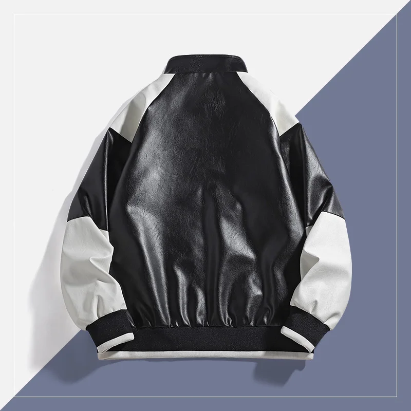 

Новая модная мужская куртка из искусственной кожи в американском стиле, осенне-зимняя, для мотоциклистов, повседневная, в корейском стиле, простая, легкая верхняя одежда