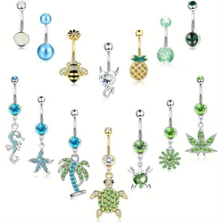 Drperfect 1Pcs Surgical Steel Belly Button Rings for Women Cute Navel Rings Body Piercing Jewelry Dangle Belly Button Ring Set