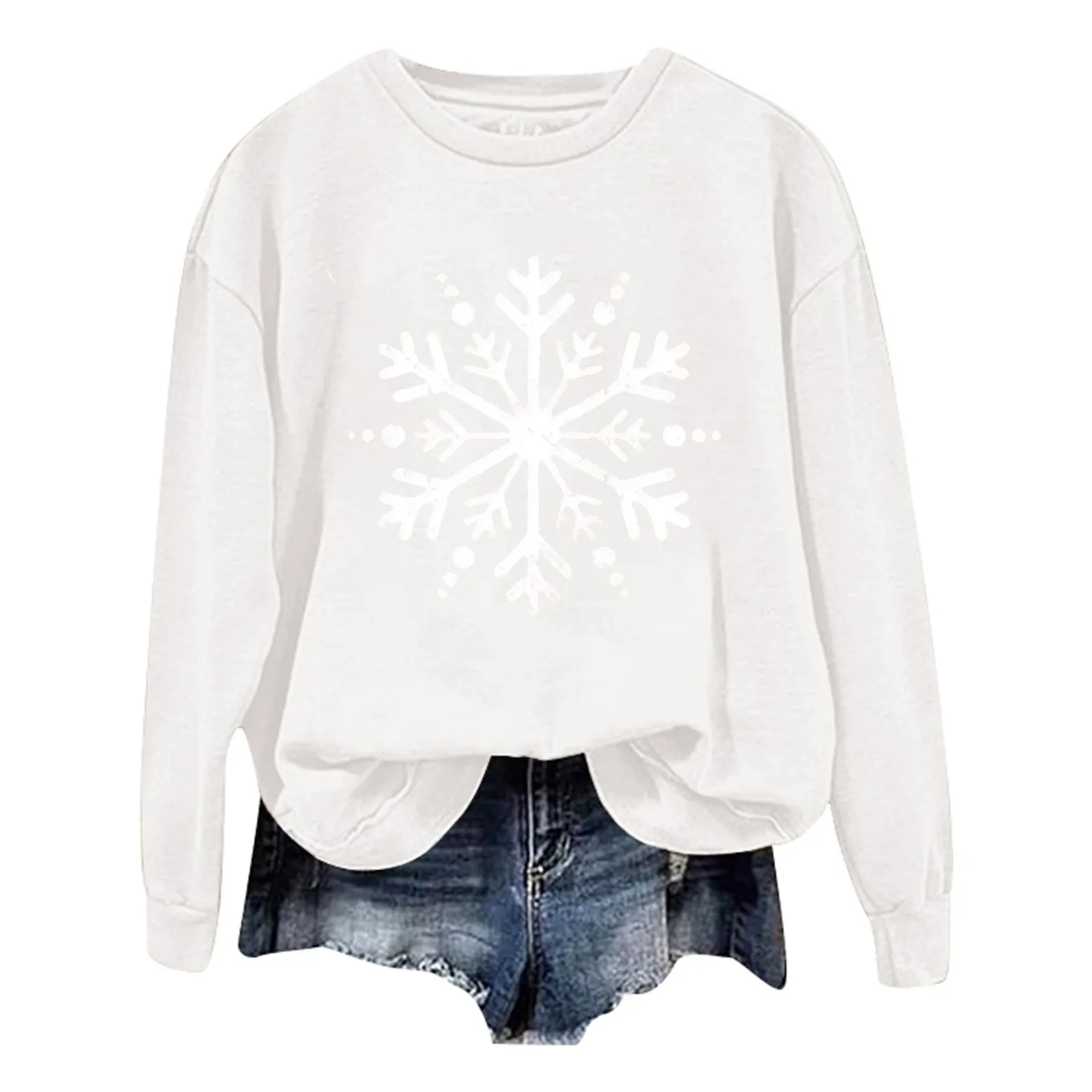 Snowflake Printed Christmas Sweatshirts Women Fall Winter Round Neck Pullover Top Long Sleeve Streetwear Women Sweatshirts