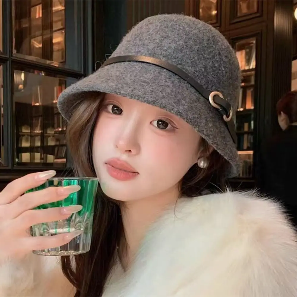 

Sweet Woolen Wool Fisherman Hat Pure Color British Style Women's Formal hat Elegant Korean Style Basin Hat Girl
