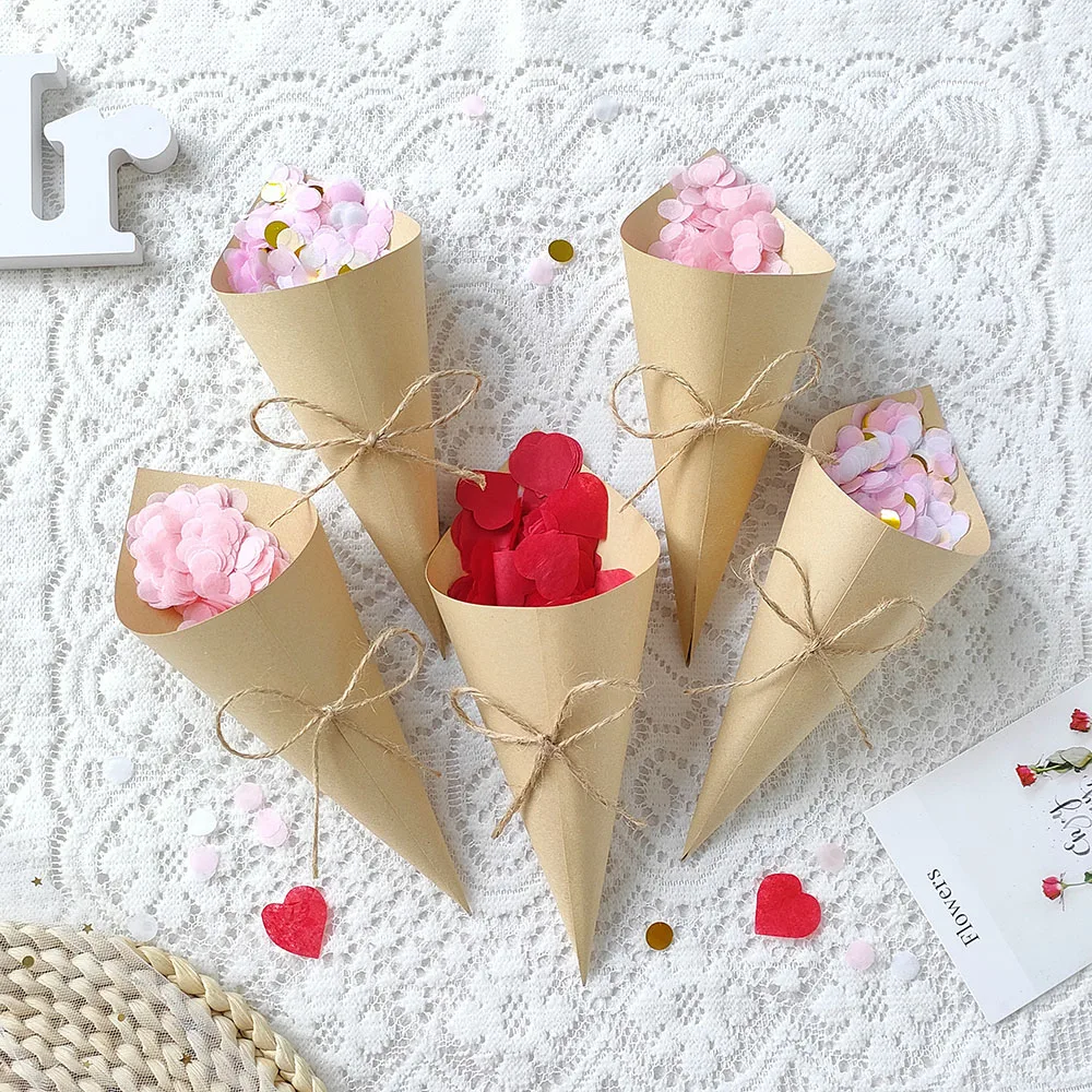 10/30pcs Butterfly Lace Paper Cones Wedding Confetti Cones DIY Paper Petals Candy Placement Wedding Party Bridal Shower Decorati