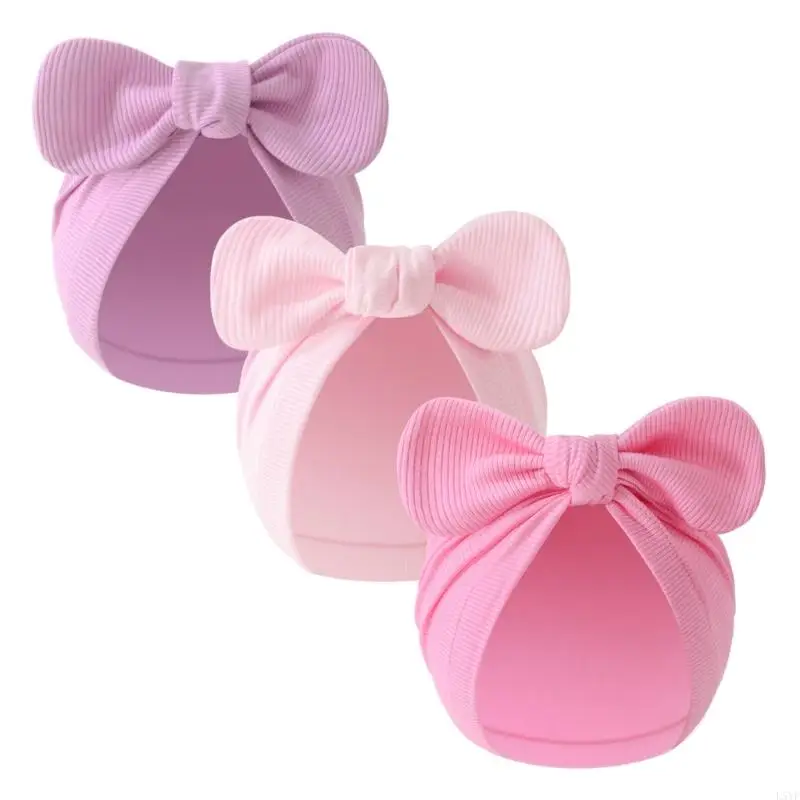 L5YF جميل الطفل Bowknot قبعة يندبروف الرضع بونيه قبعات بلون حديثي الولادة دش هدية ل 0 إلى 3 أشهر بنين بنات