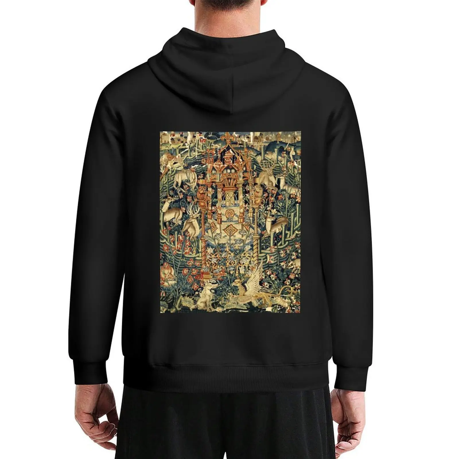 

SOURCE OF LIFE Verdure with Forest Animals in Private Garden, Floral Medieval Tapesty Hoodie