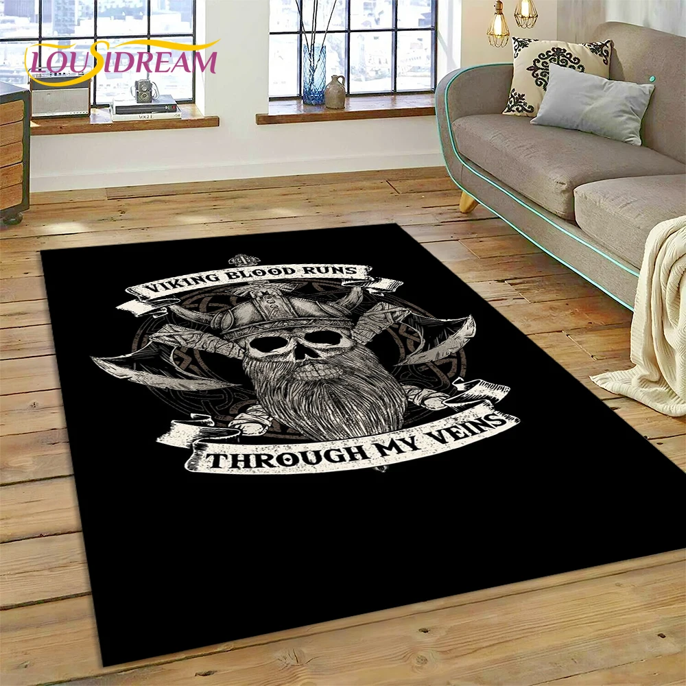 Viking Nordic Odin Valhalla Cartoon Valknut Carpet Rug for Home Living Room Bedroom Sofa Doormat Decor,kid Area Rug Non-slip Mat