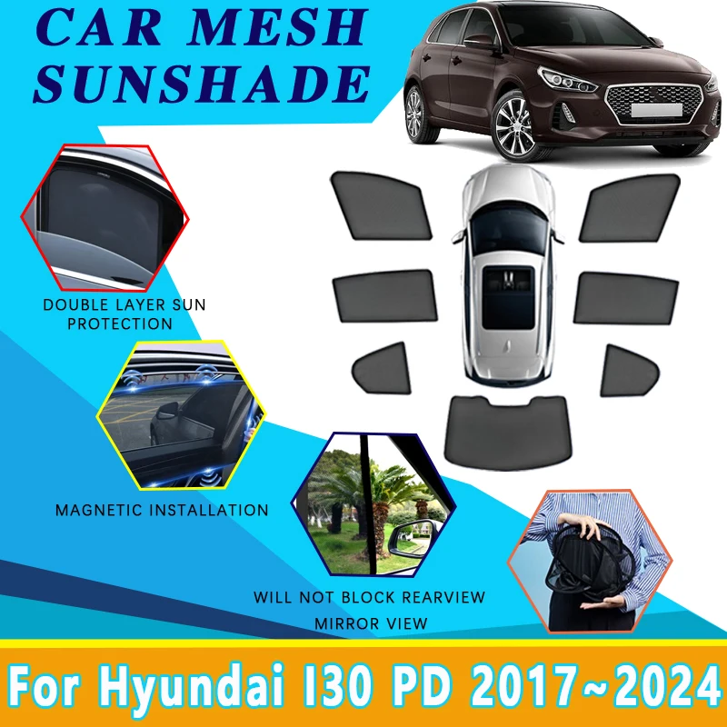

Автомобильные сетчатые солнцезащитные козырьки для Hyundai I30 PD 2017 ~ 2023 2024 хэтчбек, магнитный солнцезащитный козырек, лобовое стекло, боковое окно, козырек, инструмент, аксессуары
