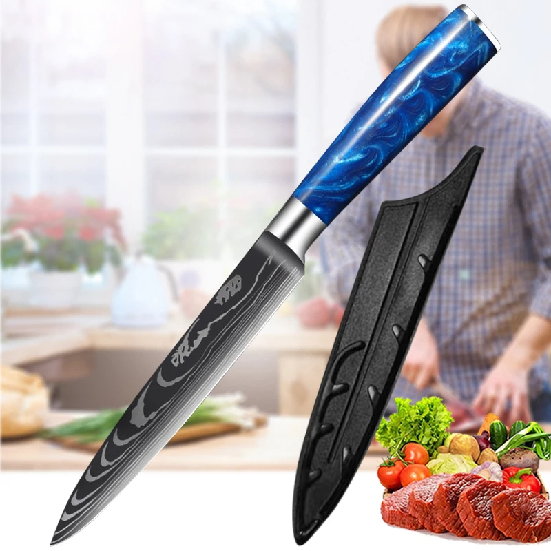 Kitchen Meat Fruit Knife 7Cr17Mov Stainless Steel Chef Utility Fish Knife Professional Butcher Cleaver Boning Knife Resin Handle