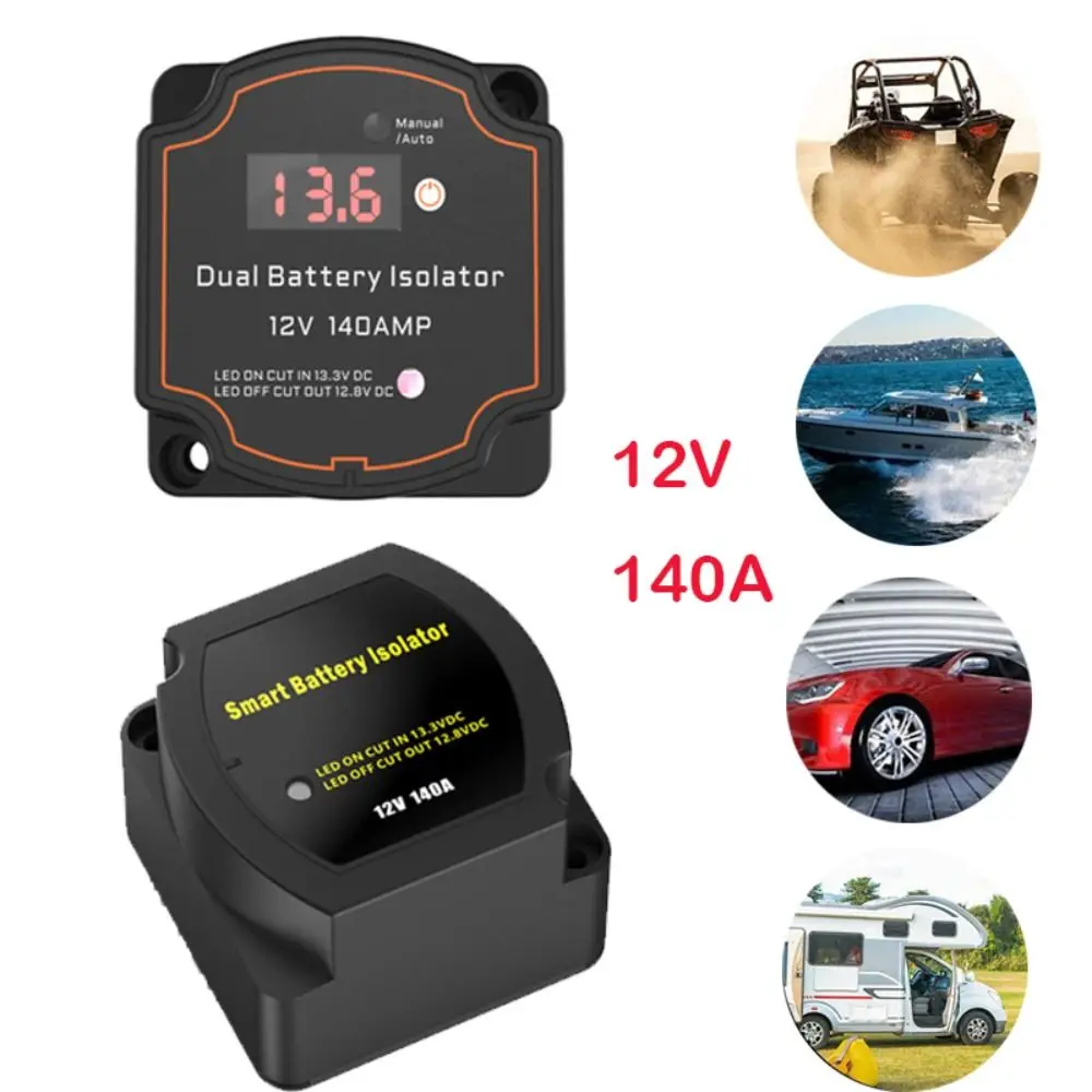 Aislador de batería Dual inteligente, 12V, 140A, relé sensible al voltaje avanzado, configuración de voltaje VSR duradera para Camper, coche, RV, barco