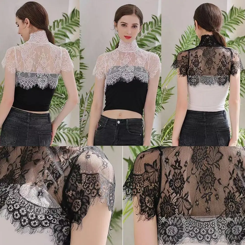 Removable Lace Fake Collar Women\'s Blouse Shawl Wrap Embroidered Chiffon False Collar Top Scarf Shawl Decor Clothing Accessories