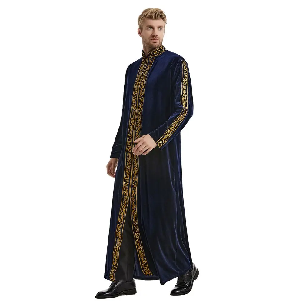 Middle East Muslim Gold Velvet Embroidery Men\'s Robe Arabian Islamic Prayer Dress National Costume Noble Luxury Long-sleeved Top