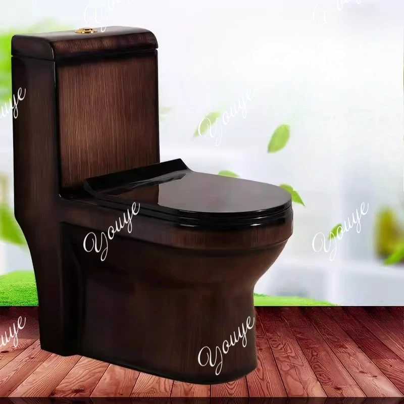 

Boutique high-end wood grain toilet siphon one-piece toilet toilet, ceramic, black retro toilet personalized designer