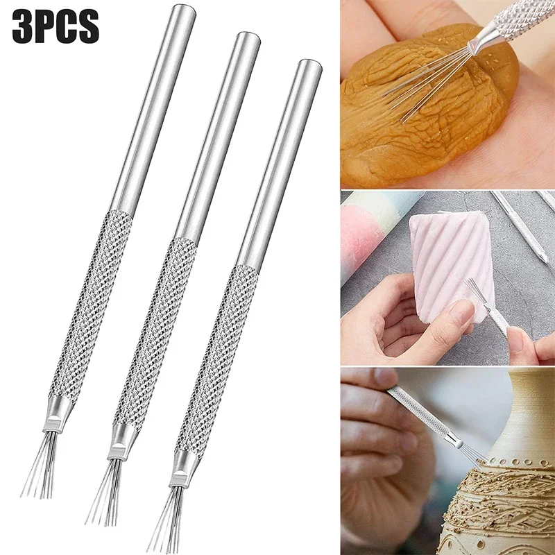 1/3pcs Pottery Clay Feather Wire Texture Brush 7 Pin Needle Pen Ceramics Polymer Clay Modeling Sculpting Tools Cake Decorating