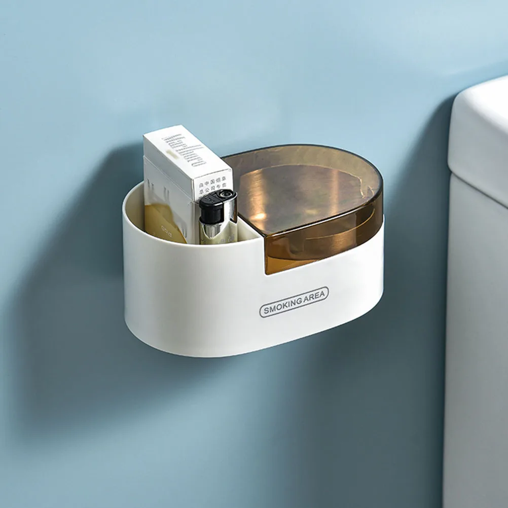 

1pc Non-Hole Stainless Steel Ashtray Wall Mounted Bathroom Ash Container Separable Dustproof Cover Easy Safe