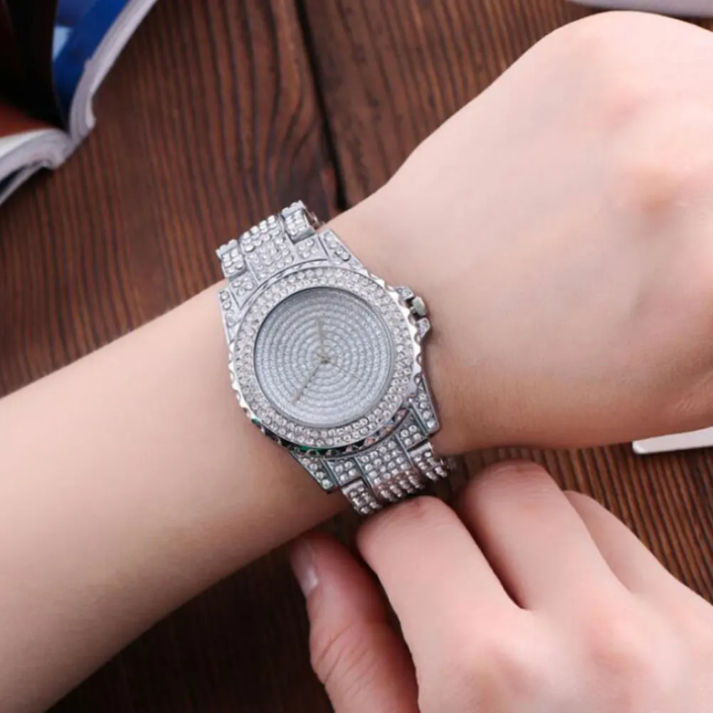 Relógio de pulso feminino de quartzo incrustado com diamantes, elegante, casual, joias para presente de natal, tira de aço, acessórios de moda