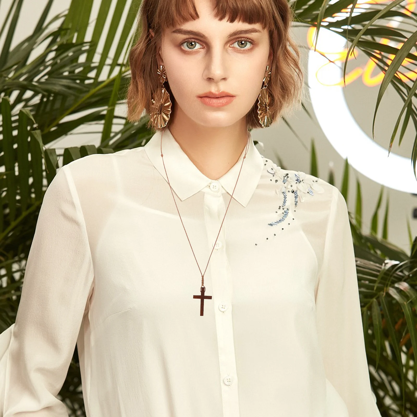 6Pcs Wooden Cross Pendant Necklace Christian Jewelry Natural Wood Crucifix for Men Women Car Rear View Mirror Decoration Prayer