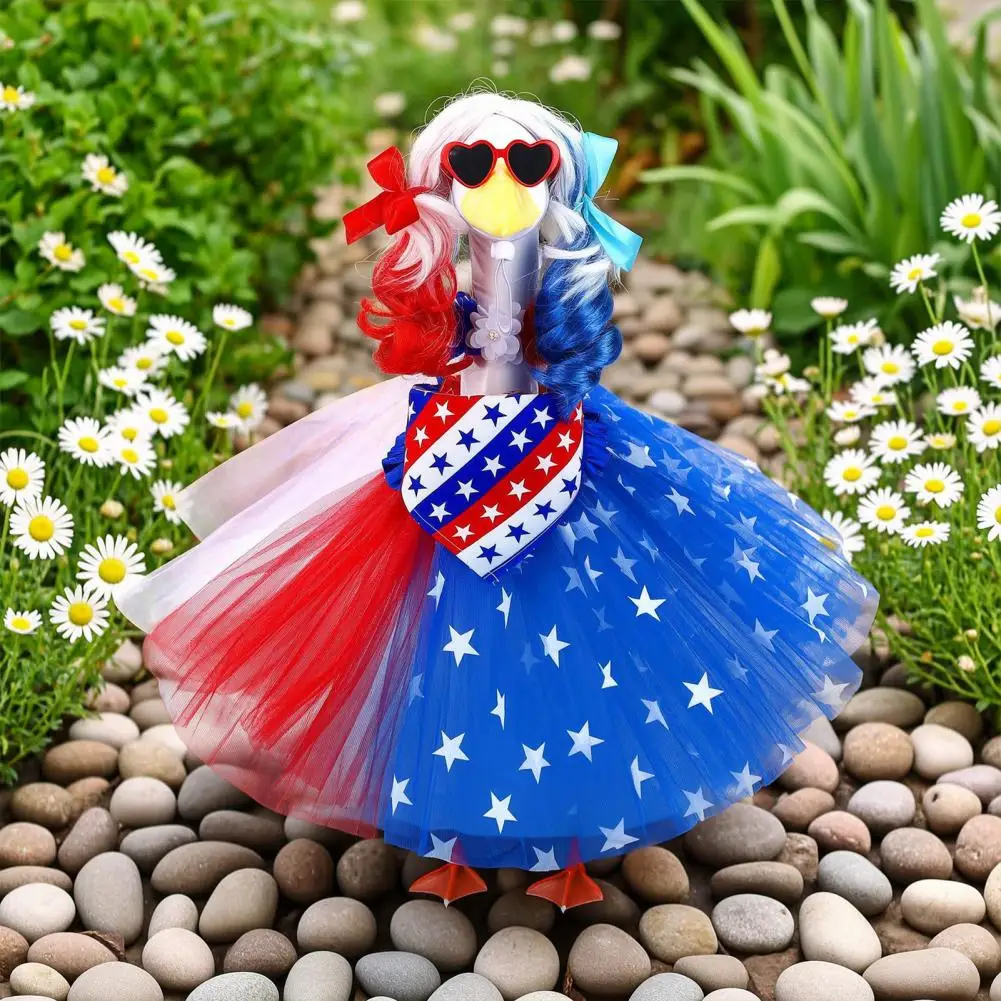 4th of July Garden Decor Patriotic Outdoor Decorations Patriotic 4th of July Lawn Goose Outfits with Skirt Bandana Bow for 23