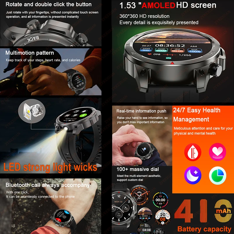 New Bluetooth Call Smart Watch Men's For Huawei With Flashlight HD Large Screen Heart Rate NFC Waterproof GPS Sports Smart Watch